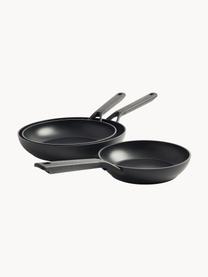 Poêles à frire avec revêtement antiadhésif KitchenAid, 3 élém., Métal, Noir, Lot de différentes tailles