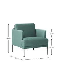 Samt-Sessel Fluente, Bezug: Samt (Hochwertiger Polyes, Gestell: Massives Kiefernholz, FSC, Beine: Metall, pulverbeschichtet, Samt Petrol, B 74 x T 85 cm