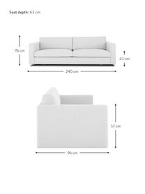 Sofa Balmira (3-Sitzer) in Hellgrau, Bezug: Polyester 35.000 Scheuert, Gestell: Massives Kiefernholz, Füße: Massives Birkenholz, lack, Webstoff Hellgrau, B 240 x T 96 cm