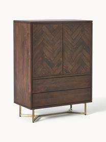 Credenza alta in legno di mango con motivo spina di pesce Luca, Piedini: metallo verniciato a polv, Legno di mango dorato, Larg. 90 x Alt. 120 cm