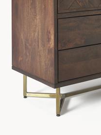 Credenza alta in legno di mango con motivo spina di pesce Luca, Piedini: metallo verniciato a polv, Legno di mango dorato, Larg. 90 x Alt. 120 cm