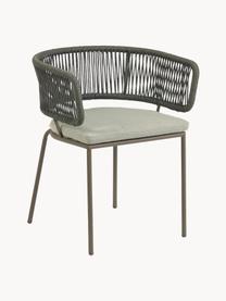 Krzesło ogrodowe z plecionym sznurkiem Nadin, Stelaż: metal ocynkowany i lakier, Tapicerka: poliester, Jasnobeżowa tkanina, oliwkowy zielony, S 58 x G 48 cm