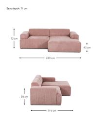 Cord-Ecksofa Melva (3-Sitzer) in Rosa, Bezug: Cord (92% Polyester, 8% P, Gestell: Massives Kiefernholz, Spa, Cord Rosa, B 240 x T 144 cm