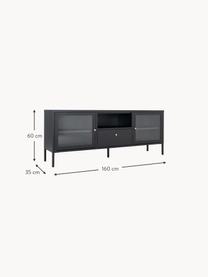 Tv-meubel Dalby, Frame: gepoedercoat staal, Handvatten: gecoat metaal, Zwart, B 160 x H 60 cm