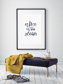 Poster As Free As The Ocean, Stampa digitale su carta, 200 g/m², Blu scuro, bianco, Larg. 21 x Alt. 30 cm