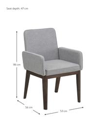 Sedia imbottita con braccioli in tessuto grigio Koga, Rivestimento: 100% poliestere Il rivest, Gambe: legno di frassino, Cornice: metallo, Tessuto grigio, Larg. 54 x Alt. 86 cm