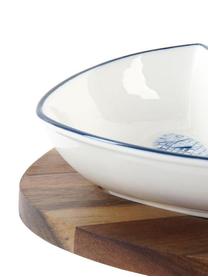 Set de servir Ryba, 3 pzas., Cuencos: Porcelana, Bandeja: Madera de acacia, Blanco, azul, An 24 x Al 5 cm