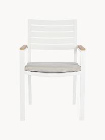 Sedia con braccioli da giardino con cuscino seduta Belmar, Rivestimento: 100 % polipropilene, Struttura: alluminio, verniciato a p, Tessuto beige chiaro, bianco, Larg. 60 x Prof. 58 cm