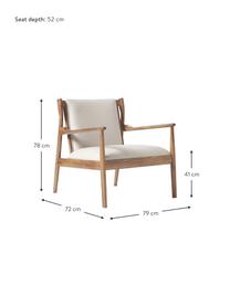 Loungefauteuil Kira van essenhout, Bekleding: 100% polyester, Frame: essenhout, Geweven stof beige, essenhout, B 79 x H 78 cm