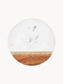 Nápojové podtácky z mramoru Marble Kitchen, 4 ks, Mramor, akáciové dřevo, mosaz, Bílá, mramorovaná, světlé dřevo, Ø 10 cm, V 2 cm