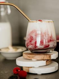 Dessous de verre en marbre Marble Kitchen, 4 pièces, Marbre, bois d'acacia, laiton, Blanc, marbré, bois clair, Ø 10 x haut. 2 cm