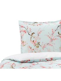 Housse de couette en coton Chinoiserie, Bleu ciel, vert, rose vif, larg. 240 x long. 220 cm