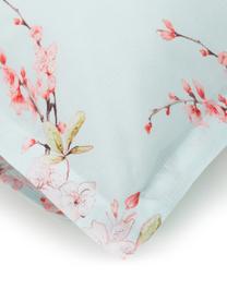 Housse de couette en coton Chinoiserie, Bleu ciel, vert, rose vif, larg. 240 x long. 220 cm