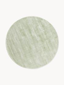 Alfombra redonda artesanal de viscosa Jane, Parte superior: 100% viscosa, Reverso: 100% algodón El material , Verde salvia, Ø 150 cm (Tamaño M)