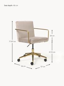 Chaise de bureau en velours avec accoudoirs Kashya, hauteur réglable, Velours beige, larg. 57 x prof. 56 cm