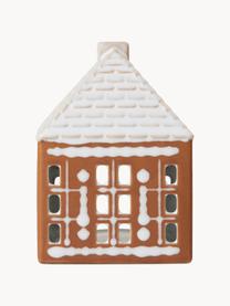 Handgefertigtes Lichthaus Gingerbread, Steingut, Braun, Weiß, B 9 x H 12 cm