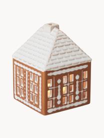 Handgefertigtes Lichthaus Gingerbread, Steingut, Braun, Weiß, B 9 x H 12 cm