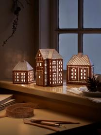 Ručne vyrobený svetelný domček Gingerbread, Kamenina, Hnedá, biela, Š 9 x V 12 cm