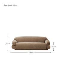 Samt-Sofa Sofie (3-Sitzer) in Braun, Bezug: Polyestersamt, Sockel: Eschenholz, Braun, B 214 x T 95 cm