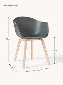 Silla con reposabrazos de plástico Claire, Asiento: plástico, Patas: madera de haya, Gris antracita, madera de haya, An 60 x F 54 cm