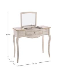 Toaletný stolík s úložným priestorom a zrkadlom Clarisse, Svetlé drevo, krémovobiela, Š 90 x H 40 cm