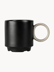 Tazas de porcelana Noor, 2 uds., Porcelana, Negro, beige, Ø 8 x Al 8 cm, 250 ml