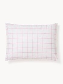 Funda de almohada doble cara de algodón a cuadros Enna, Blanco, rosa, An 45 x L 110 cm