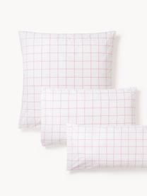 Funda de almohada doble cara de algodón a cuadros Enna, Blanco, rosa, An 45 x L 110 cm