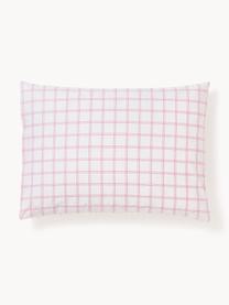 Funda de almohada doble cara de algodón a cuadros Enna, Blanco, rosa, An 45 x L 110 cm