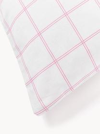 Funda de almohada doble cara de algodón a cuadros Enna, Blanco, rosa, An 45 x L 110 cm