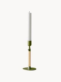 Candelabro regulable en altura Duca, Acero con pintura en polvo, ratán, Verde oliva, beige claro, Ø 8 x Al 17 cm