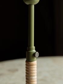 Candelabro regulable en altura Duca, Acero con pintura en polvo, ratán, Verde oliva, beige claro, Ø 8 x Al 17 cm