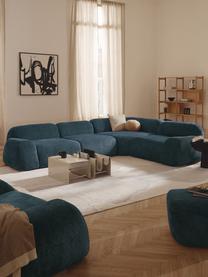 Canapé d'angle modulable 4 places en peluche-bouclé Wolke, Peluche-bouclé bleu pétrole, larg. 349 x prof. 262 cm