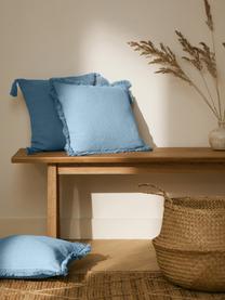 Kussenhoes Lorel in blauw met decoratieve franjes, 100% katoen, Blauw, B 40 x L 40 cm