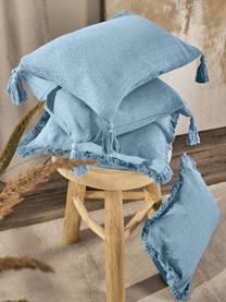 Funda de cojín de algodón con flecos Libi, 100% algodón, Azul, An 40 x L 40 cm