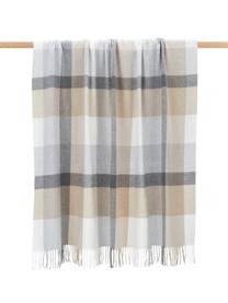 Kariertes Plaid Bea in Grau/Beige, 50% Baumwolle, 50% Polyacryl, Grau, Beige, 130 x 170 cm