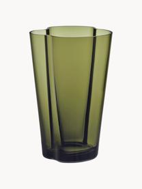 Mondgeblazen vaas Alvar Aalto, H 22 cm, Mondgeblazen glas, Groen, transparant, B 14 x H 22 cm