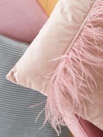 Sametový povlak na polštář ozdobený peřím Ostrich, Růžová