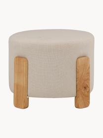 Pouf en lin Coffey, Tissu beige clair, bois d'hévéa, Ø 53 x haut. 40 cm