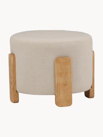 Ľanová taburetka s drevenými nohami Coffey, Svetlobéžová, kaučukovníkové drevo, Ø 53 x V 43 cm