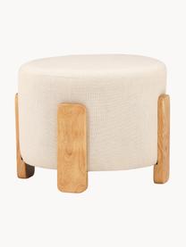 Leinen-Hocker Coffey mit Holz-Füssen, Bezug: 100 % Leinen, Webstoff Hellbeige, Gummibaumholz, Ø 53 x H 40 cm