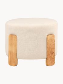 Pouf en lin Coffey, Tissu beige clair, bois d'hévéa, Ø 53 x haut. 40 cm