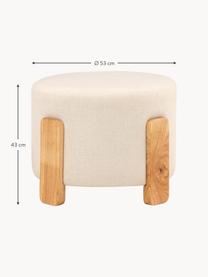 Pouf en lin Coffey, Tissu beige clair, bois d'hévéa, Ø 53 x haut. 40 cm