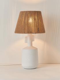 Lampada da tavolo in ceramica Alicia, Paralume: lino, ferro, Marrone, bianco, Ø 26 x Alt. 49 cm