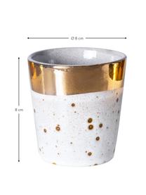 Handgemachter Becher 70's mit goldenem Dekor, Steingut, Weiss, Goldfarben, Ø 8 x H 8 cm, 180 ml