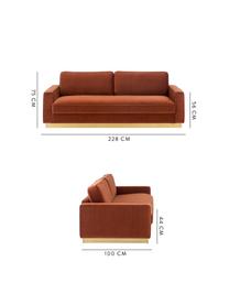 Samt-Sofa Chelsea (3-Sitzer), Bezug: Samt (Hochwertiger Polyes, Gestell: Massives Fichtenholz, Rahmen: Metall, beschichtet, Samt Rostrot, B 228 x T 100 cm