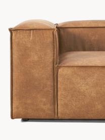 Modulares Sofa Lennon (4-Sitzer) aus recyceltem Leder, Bezug: Recyceltes Leder (70 % Le, Gestell: Massives Holz, Sperrholz, Füße: Kunststoff Dieses Produkt, Leder Braun, B 327 x T 119 cm