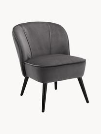 Fluwelen cocktailfauteuil Lucky, Bekleding: fluweel (polyester) Met 3, Poten: rubberhout, gelakt, Fluweel donkergrijs, B 59 x D 68 cm