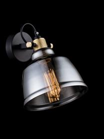 Verstelbare wandlamp Irving van rookglas, Lampenkap: rookglas, Frame: gecoat metaal, Grijs, goudkleurig, D 25 x H 27 cm