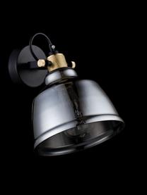 Verstelbare wandlamp Irving van rookglas, Lampenkap: rookglas, Frame: gecoat metaal, Grijs, goudkleurig, D 25 x H 27 cm
